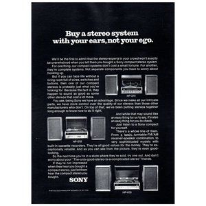 1972 Sony Buy Stereo System With Ears, Not Ego Vintage Print Ad Audiophile Art